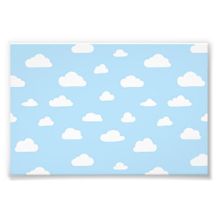 White Cartoon Clouds on Blue Background Pattern Photo Print