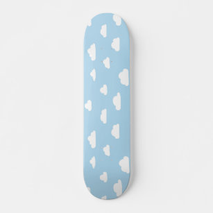 White Cartoon Clouds on Blue Background Pattern Skateboard