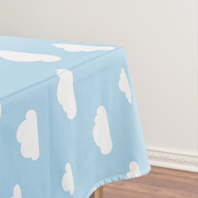 White Cartoon Clouds on Blue Background Pattern Tablecloth (In Situ)