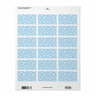 White Cartoon Clouds on Light Blue Background Patt Label