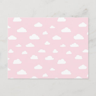 White Cartoon Clouds on Pink Background Pattern Postcard