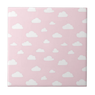 White Cartoon Clouds on Pink Background Pattern Tile