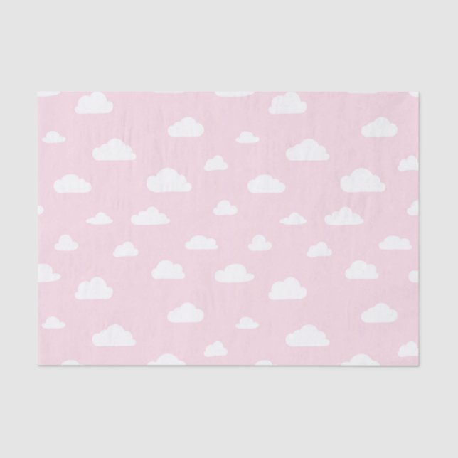 White Cartoon Clouds on Pink Background Pattern Tissue Paper (Front)