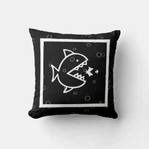 white CARTOON FISH on black pillow