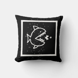 white CARTOON FISH on black pillow