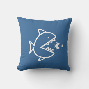 white CARTOON FISH on  blue pillow