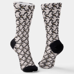 White Cartoon Goose Geometric Pattern Dark Grey Socks