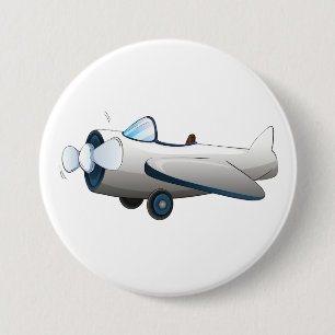 White Cartoon Propeller Plane Retro Style Vintage 3 Inch Round Button