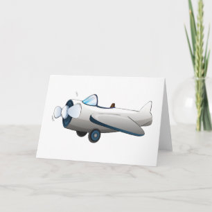 White Cartoon Propeller Plane Retro Style Vintage Card