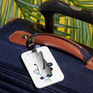 White Cartoon Propeller Plane Retro Style Vintage Luggage Tag