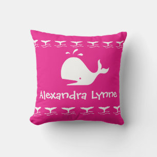 White CARTOON whale Bright pink Personalized Baby Throw Pillow