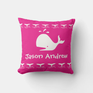White CARTOON whale Bright pink Personalized Baby Throw Pillow