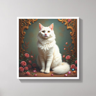 White Cat 5D Diamond Painting Kit  Canvas Print