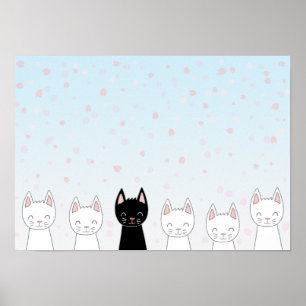 White cat and black cat poster