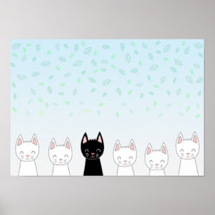 White cat and black cat poster