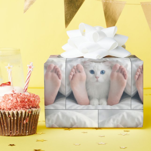 White Cat and Human Feet Under a Duvet Wrapping Paper (Birthday Party)