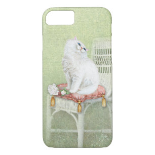 white cat and roses on elegant chair pillow Case-Mate iPhone case