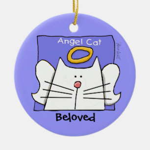White Cat Angel Personalize Ceramic Ornament