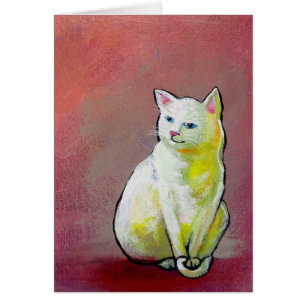 White cat art fun painting Whitey sitting pretty
