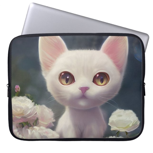WHITE CAT ART LAPTOP SLEEVE (Front)