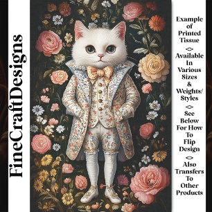 White Cat Baroque Embroidered Outfit CB7 Decoupage Tissue Paper