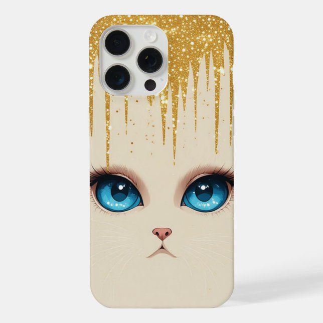 White Cat Blue Eyes Elegant Modern Portrait iPhone Case (Back)