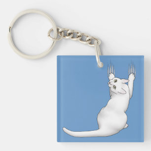 White Cat cartoon drawing scratching clawing Keychain