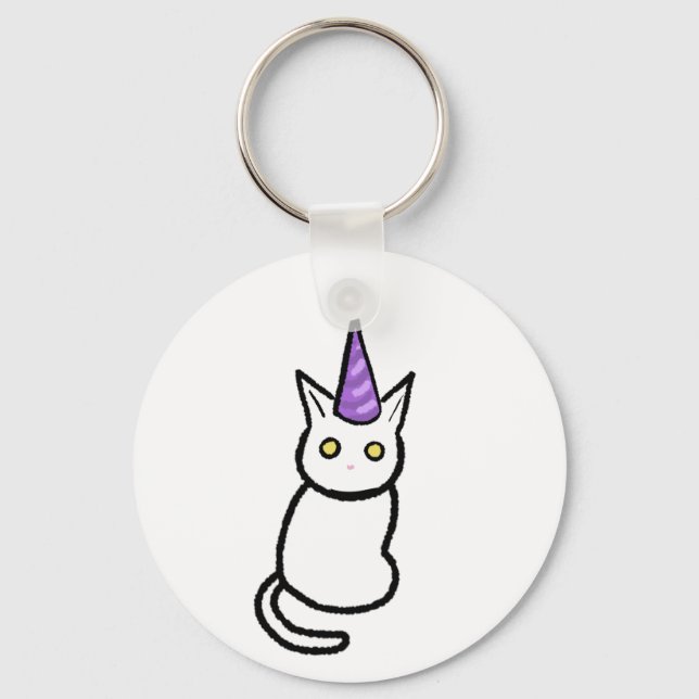 White Cat Celebration Keyring (Front)