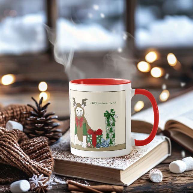 White Cat Christmas Jolly Funny Mug (Creator Uploaded)