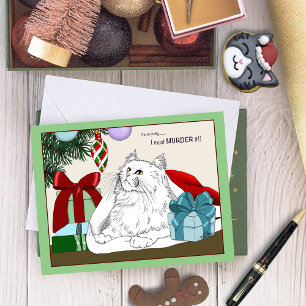 White Cat Christmas Ornaments Funny Card