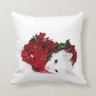 White cat Christmas Throw Pillow