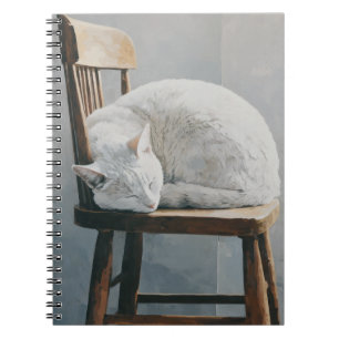 White Cat Cozy Wooden Chair Notebook