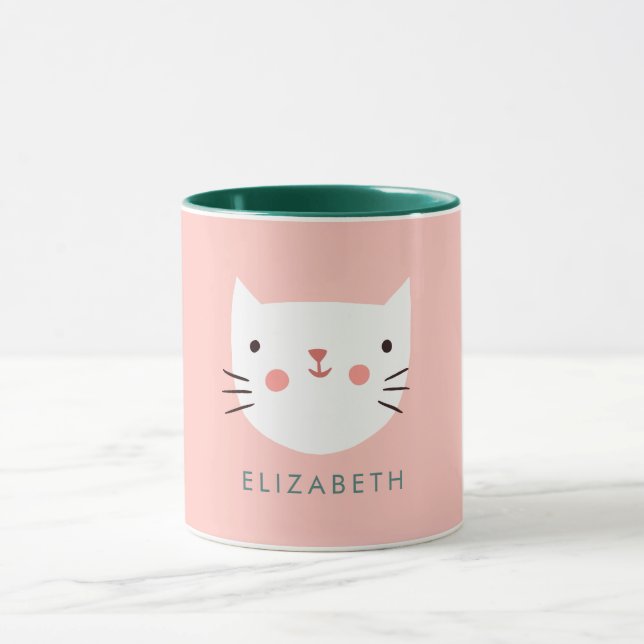 White  Cat Cute Custom Name  Mug (Center)