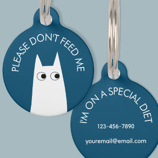 White Cat Don't Feed Me Medical Pet Tag
