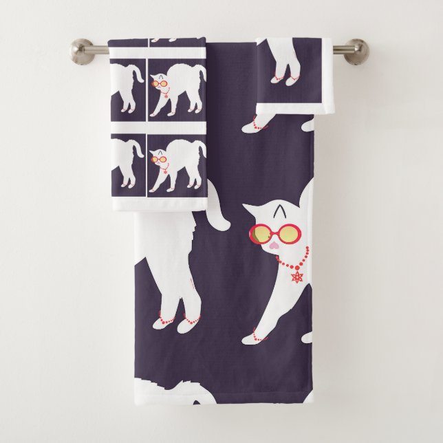 White Cat Dressed Up 3 Piece Poly Cotton  Bath Tow Bath Towel Set (Insitu)