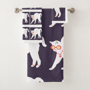 White Cat Dressed Up 3 Piece Poly Cotton Bath Tow Towel Set