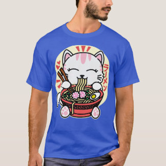 White Cat Eating Ramen T-Shirt