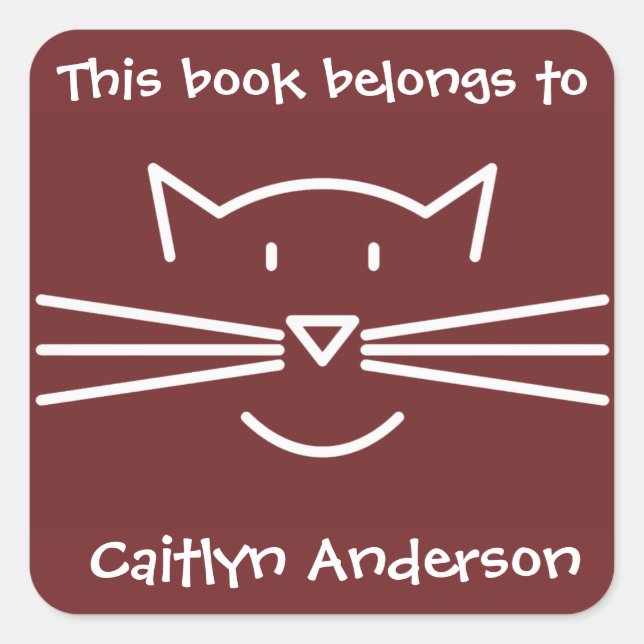 White Cat Face Outline Bookplate Sticker (Front)