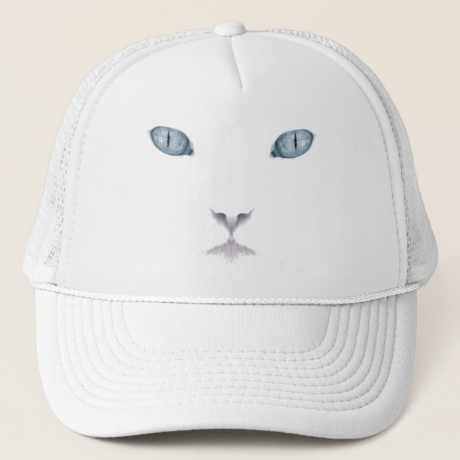 White Cat Face Trucker Hat (Front)