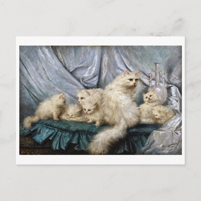 White Cat Family, Carl Kahler Postcard (Front)