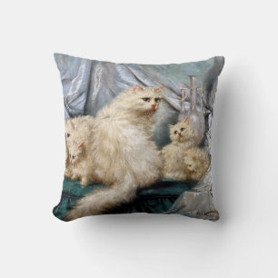 White Cat Family, Carl Kahler Throw Pillow