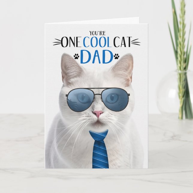 White Cat Father's Day One Cool Cat Holiday Card (Front)