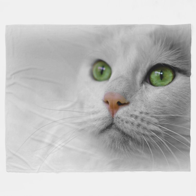 White Cat  Fleece Blanket, Large (Front (Horizontal))