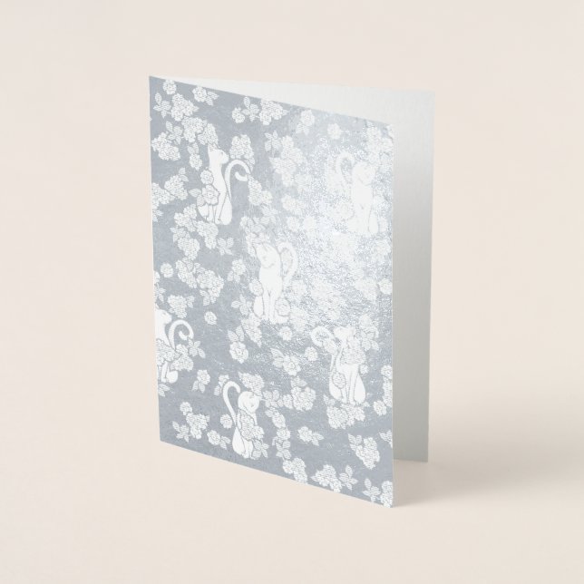 White Cat Flowers Foil Card (Front)
