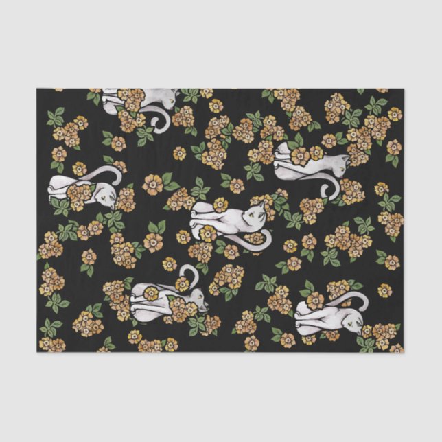 White Cat Flowers Tissue Paper (Front)