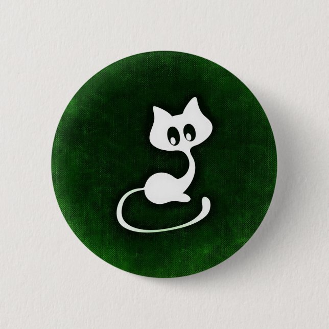 White cat green background 2 inch round button (Front)