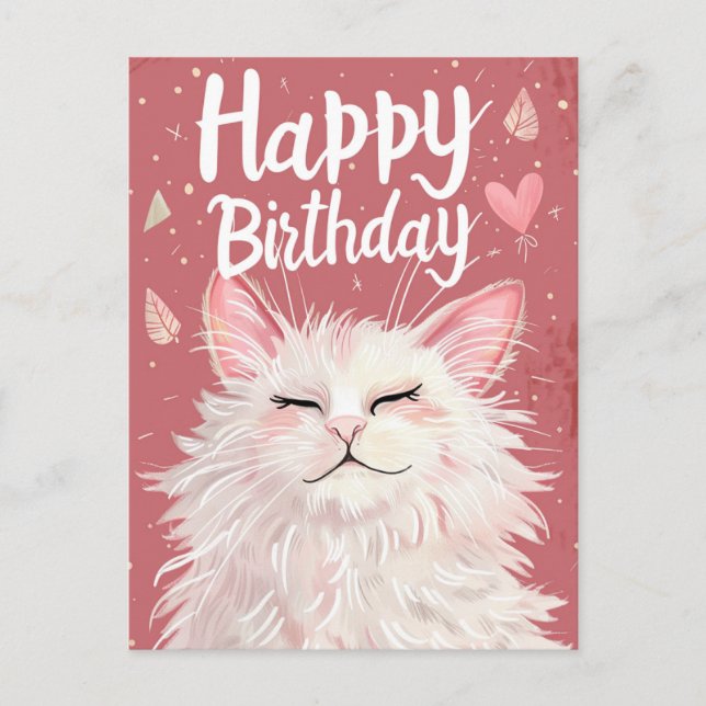 White Cat Happy Birthday Postcard (Front)