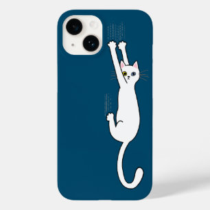 White Cat Holding On With Claws Funny Case-Mate iPhone 14 Case