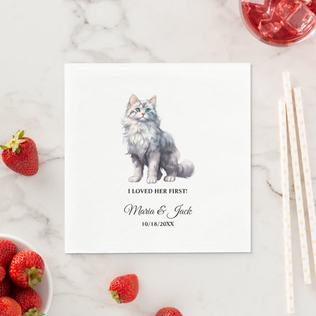 White Cat I Loved Her First Wedding Napkin (Insitu)