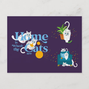 White Cat illustration Home is where the Cats are Postcard